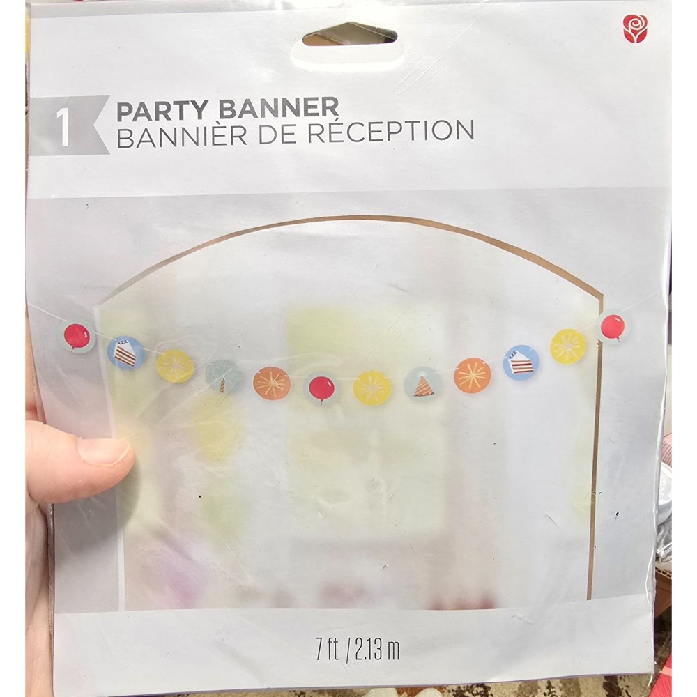American Greetings 1 Party Banner 7ft Long Balloon Candle Star Cake Hat Pictures